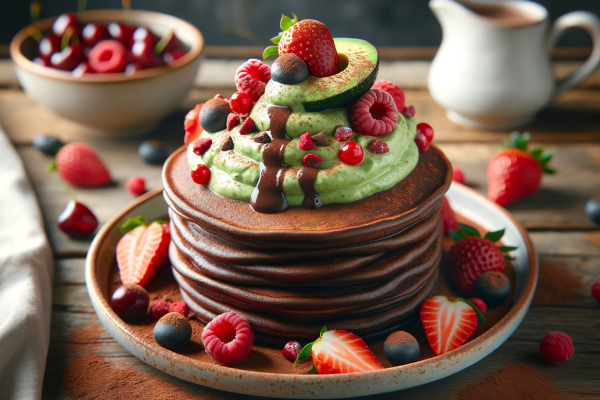 Dolcezza e nutrizione: Pancake proteico al cacao con mousse di avocado e frutti rossi